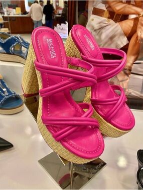 MICHAEL Michael Kors Platform Hot Pink Strappy Wedge Sandals